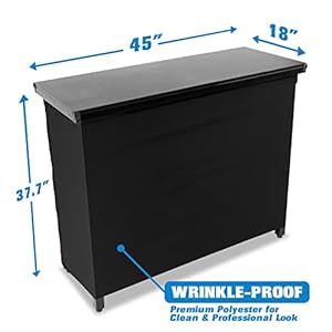 GoBar PRO Commercial Grade Portable Bar Table Mobile Bartender Station for Events Includes Black Skirt and Carry Case Standard or LED 45 x 18 x 38