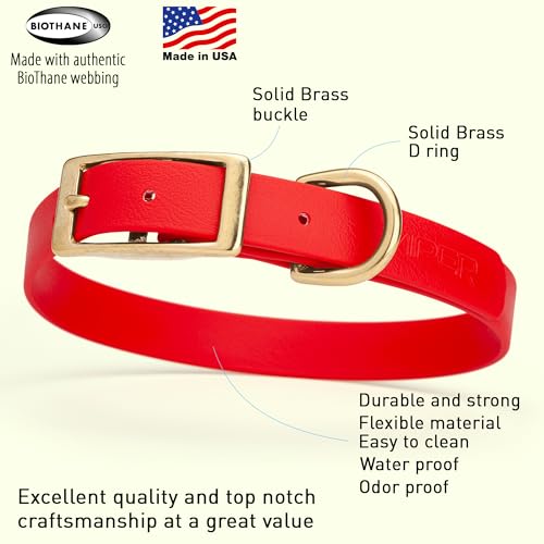 Image of Viper Biothane Heavy Duty Waterproof Dog Collar Strong Coated Nylon Webbing w /Solid Brass Hardware Odor-Proof Easy to Clean High Performance Fits Small Medium or Large Dogs, Cherry Red