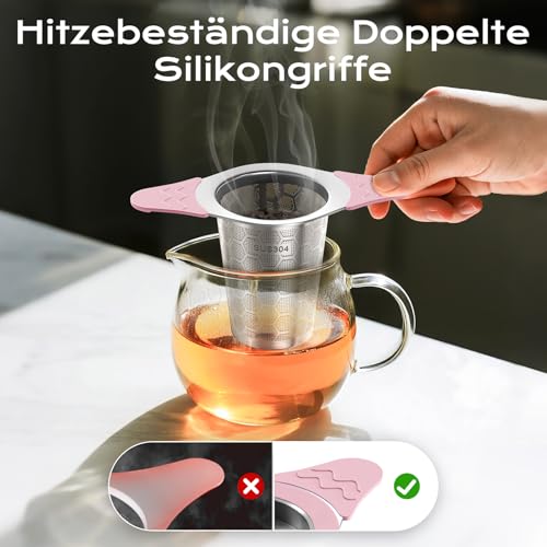 yomanta 2 Stück teesieb für losen tee mit Deckel, Breiter Griff mit hitzebeständigem Silikon… – Ansicht 3