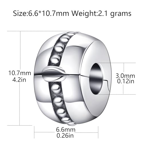 Round Clip Stopper Charms 925 Sterling Silver Clip Lock Stoppers Beads for Bracelets (K)2