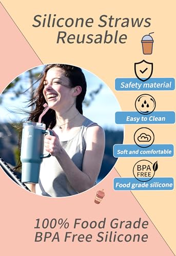 Image of Doboli Replacement 13 inch Long Silicone Straw With Straw Cover,Compatible with Stanley Owala 40 oz 30 oz Cup Tumbler, 6 Pack Reusable Bent Straw with Cleaning Brush,for Stanley Tumbler Accessorie