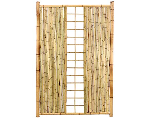Bambus Sichtschutzwand TEN New Line10 180 x 120cm mit Spalier mittig und Rahmen - Bambuswand aus schlanken Bambusrohren 1,8m x 1,2m