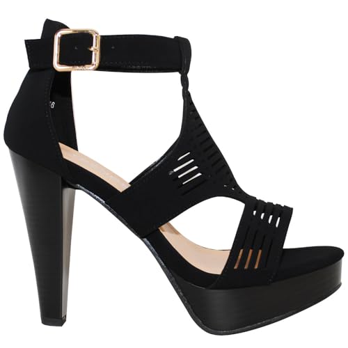 Image of Open Toe Ankle Strap Sandal - Western Bootie Stacked Heel Open Toe Cutout Shoes