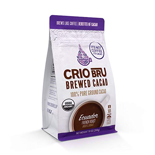 Crio Bru Ecuador French Roast 10oz Bag | Organic Healthy Brewed Cacao Drink | Great Substitute to Herbal Tea and Coffee | 99% Caffeine Free Gluten Free Whole-30 Low Calorie Honest Energy