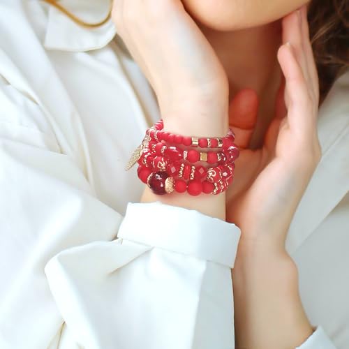 Bohemian Beaded Stretch Bracelet Set, Boho Crystal Jewelry Mothers Birthday Gifts for Women Mom Grandma Girls4