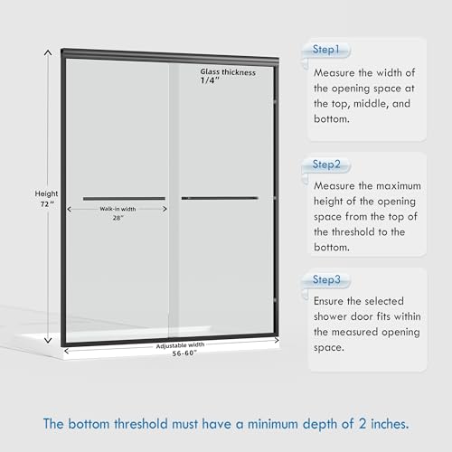 ENSO SENKA 56-60\" W x 72\" H Semi-Frameless Bypass Sliding Shower Door, Easy-to-Clean Treated Clear Tempered Glass, Matte Black