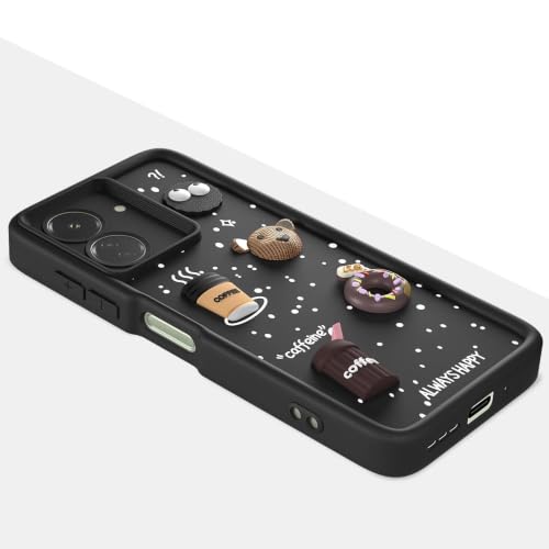 Image of Bintage Cute Fun Ball | Taddy Cartoon 3D Smiley Coffee Cup | Milk Donut | Full Camera Protection Back Cover Compatible for Poco C65 - Black