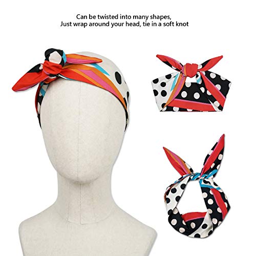 Alwaysgirls Women Headband Twist Bow Wired Headwrap Bowknot Fashion Hair Accessory Hairband (Multicolored) Double Wide Knotted Headwrap For Women And Girls-Retro Polka Dot, Multi-Colored, One Size #TOP3