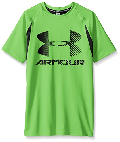 Under Armour Boys' HeatGear Armour Up Digi Fitted Short Sleeve Shirt, Laser Green (387)/Black, Youth Large