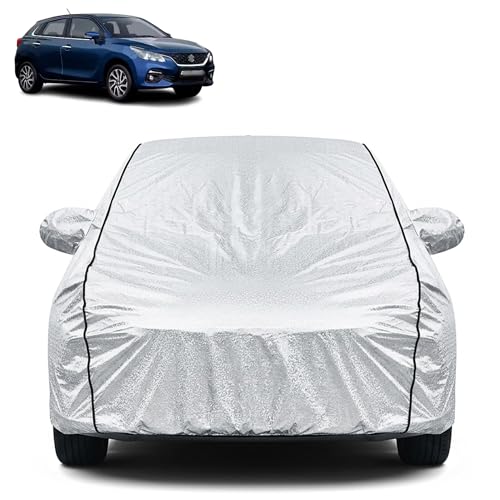 Image of Waterproof Car Cover for Maruti Suzuki Baleno | Dustproof, UV Resistant & Scratch Protection | Soft Cotton Lining | Triple Stitched | Mirror Pockets & Elastic Fit | Silver