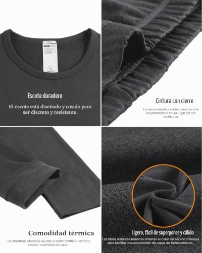 Miniatura 5 de Lapasa Conjunto Ropa Termica Mujer Set Interior Camiseta Manga Larga Malla Termico Deportiva Invierno Frio Extremo Deporte Esqui Montaña Thermoflux 100 L17 S Gris Jaspeado Oscuro