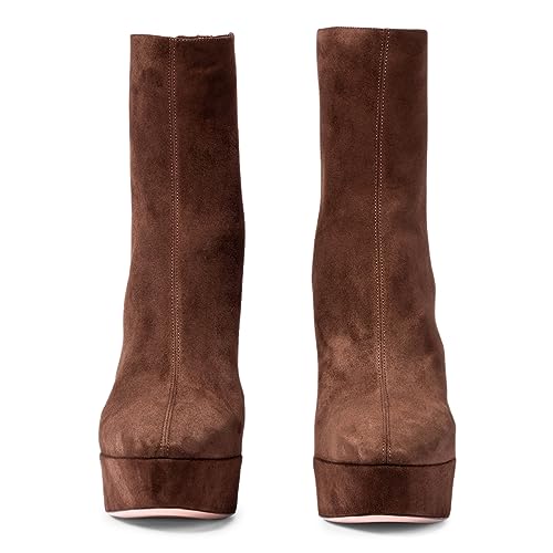 FOWT Women Round Toe Back Zipper Ankle Boots Fashion Platform Chunky High Heel Ladies Comfy Daily Winter Party Dress Shoes Size 4-16 US4