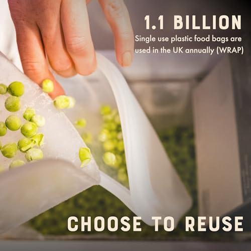 Moonmoon Reusable Silicone Freezer Bags | Leakproof Fridge & Freezer Storage | Resealable Food Bags for Sandwiches, Snacks & Soup (Set of 3). Plastic Free.