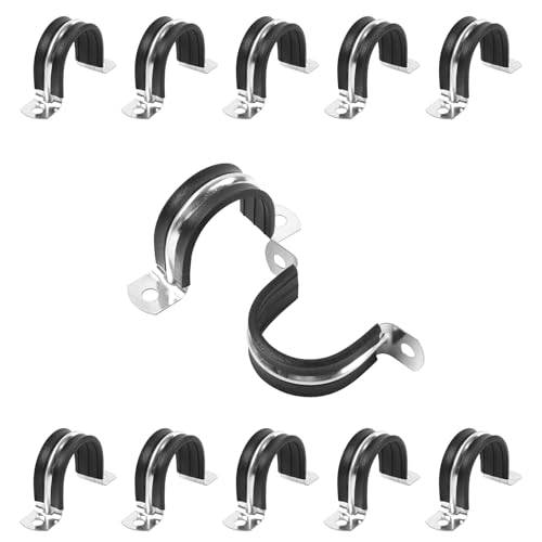 JDHGSHL 1-1/4 Inch Reinforced Rigid Pipe Strap, 2 Holes U Bracket Cable Clamp Hanger, Rubber Cushioned Insulated Clamp, Conduits Strap Clamps for Pipe Fixing on Various Surfaces, 10 PCS(32 mm)