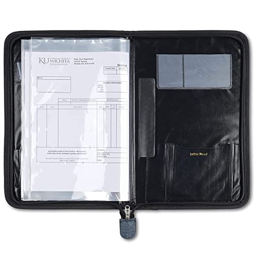 Image of Professional Portfolio File Folder | Document Holder with 20 Leafs Unique PU Leather File for Home & Office Document File Folder with 20 Leafs for Men & Women (Black Jeans Pattern)