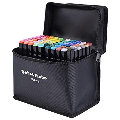 Dabo&Shobo 60 Color Alcohol Marker Pens, Bright Permanent Markers For Coloring, Markers For Adults Coloring Book, Wide Chisel And Fine Tip, Dual Tip Design Equipped with Black Suitcase Cover