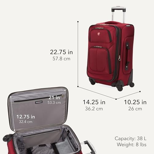 Image of SWISSGEAR Sion Carry-On Spinner Luggage, Softside Expandable, Lightweight Suitcase, Burgundy, 22.75-Inch