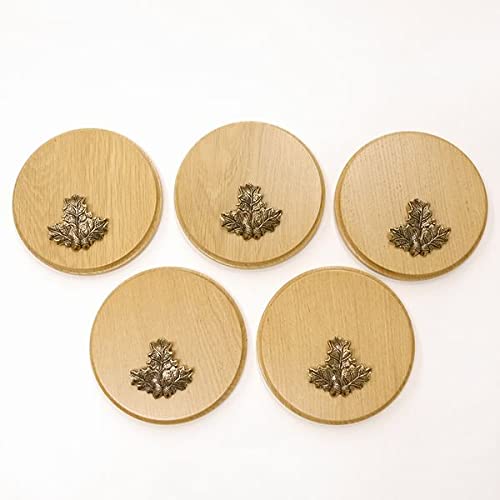 GTK Oferta 5 placas cuña redondas de roble claro AF 15 cm, tabla cuña, tabla de especias, placa para trofeos con 5 hojas de roble