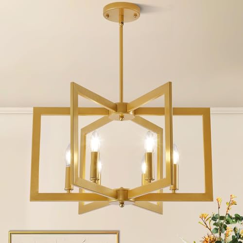 Modern LED Pendant Lights, 6 Lights Gold Pendant Light, Vintage Hanging Lamp, for Kitchen, Living Dining Room(Light Bulbs not Included