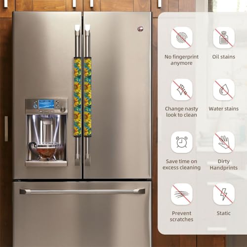 Image of Sunflowers Refrigerator Door Handle Covers Set of 2, Spring Decoration Neoprene Fridge Door Handle Covers Washable Non-Slip Protector for Fridge Dishwasher Appliance, Keep Your Kitchen Clean