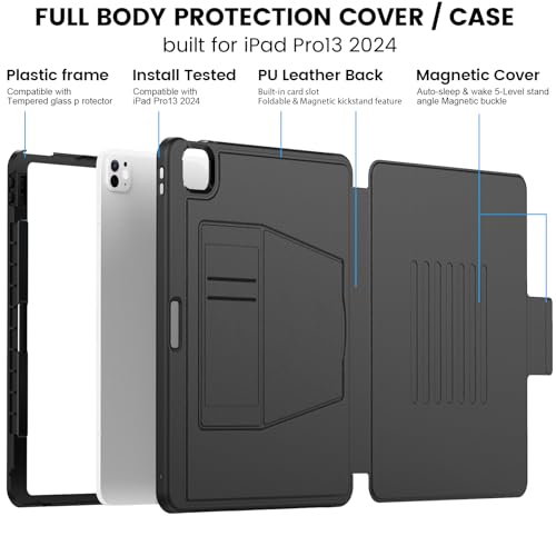 Étui iPad Pro 13 M5/M4 en cuir PU noir avec support multi-angles - 7
