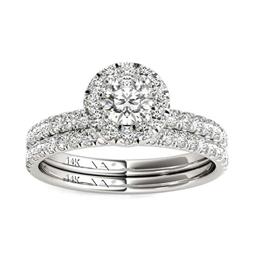 VAARYA 1.00 Ctw GH/SI2-I1 AGS Certified 14K White Gold Natural Diamonds Wedding Ring Bridal Set