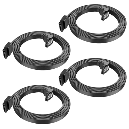 4 Pcs 90 Degree Sata Cable, Black 3.0 Sata Cable for SSD & HDD Enclosure, 6Gbps Data Right Angle Data Transfer Short Hard Drive Reader & Connector (45cm)