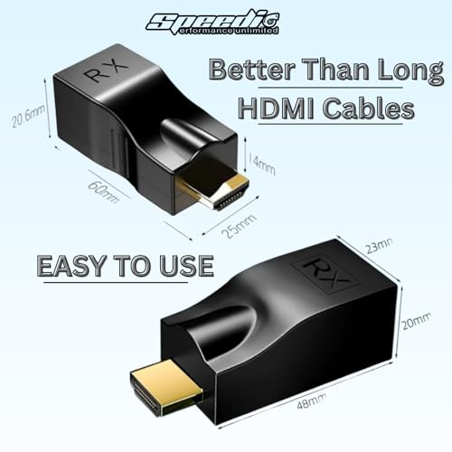 Image of Speedio HDMI Extender Over Ethernet - HDMI to RJ45 Converter Kit (TX /RX), Supports 1080p Full HD, Up to 30M /98ft via Cat5e /6 LAN Cable for HDTV, PS4, STB, Projector - Black - Pack of (1)
