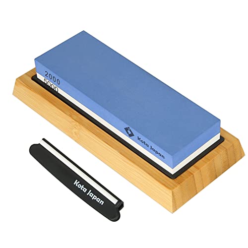 Kota Japan Combination Dual Sided 2000-5000 Grit Diamond Knife Sharpener Whetstone Set for Coarse Sharpening & Fine Polishing. Water Stone Kit | Adjustable Bamboo Holder Base | Precision Blade Guide