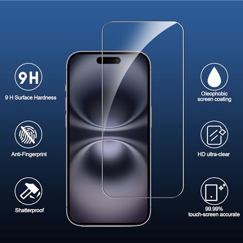 SIBEITU 3 Pack Screen Protector for iPhone 16 with 3 Pack Camera Lens Tempered Glass Protector, 6.1 Inch HD Clear Tempered Glass Film 9H Hardness Full Coverage, Scratch Resistent, No Air Bubbles