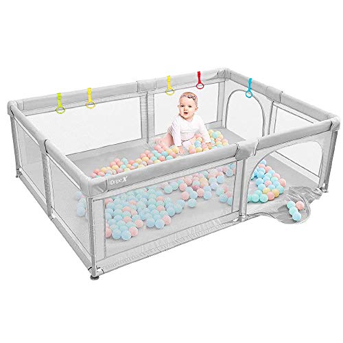 Baby Playpen Portable Kids Safety Play Center Yard Home Indoor Outdoor Fence Anti-Fall Play Pen, Playpens for Babies, Extra Large Playard, Anti-Fall Playpen Gray