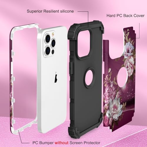 Image of Hocase for iPhone 13 Pro Max Case, Heavy Duty Shockproof Protection Soft Silicone Rubber Bumper+Hard Plastic Hybrid Protective Case for iPhone 13 Pro Max (6.7 inch) 2021 - Royal Purple Flowers