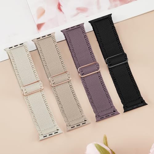 Image of 4 Pack Stretchy Solo Loop Compatible with Apple Watch Bands 38mm 40mm 41mm 42mm 44mm 45mm 46mm 49mm Women Men, Sport Nylon Elastic Straps Wristbands for iWatch Series 11 10 9 8 7 6 5 4 11 Ultra /SE 3 2