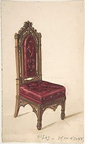 Posterazzi Collection Gothic Style Chair with Dark Wood Frame and Maroon Upholstery Poster Print by Anonymous British 19th Century (18 x 24)