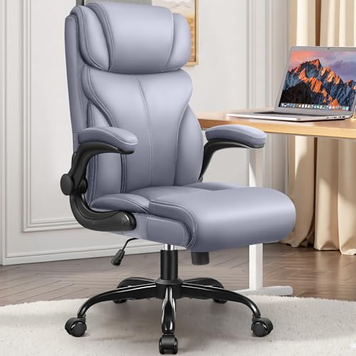 Office Chair, Leather Chair with Adjustable High Back Flip-up Armrests，Ergonomic