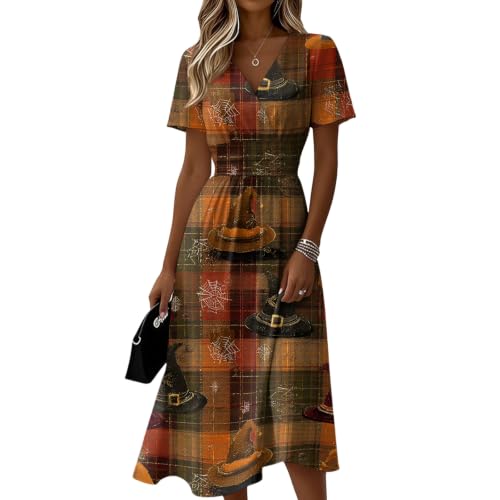 Robe midi col en v pour femme à manches courtes et coupe décontractée