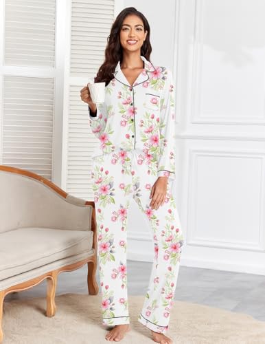 Image of Veseacky Women's Ribbed Knit Pajamas Set 2 Piece Warm Soft Loungewear Sleepwear Pjs S-XXL