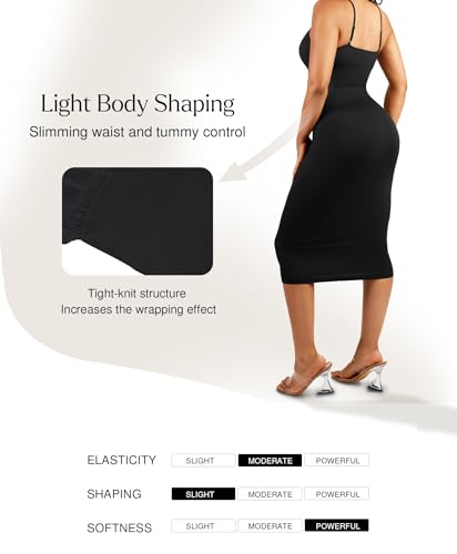 Tummy Control Dress for Women - Bodycon Slip Midi Dress with Built in Bra Date Night Spaghetti Strap Dresses Club Outfit4