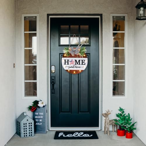 Interchangeable Welcome Sign for Front Door with 13 Changeable Icons, Farmhouse Front Porch Decor Rustic Wooden Wall Sign with 12 LED Lights, Outdoor Seasonal Welcome Home Decorations - Image 6