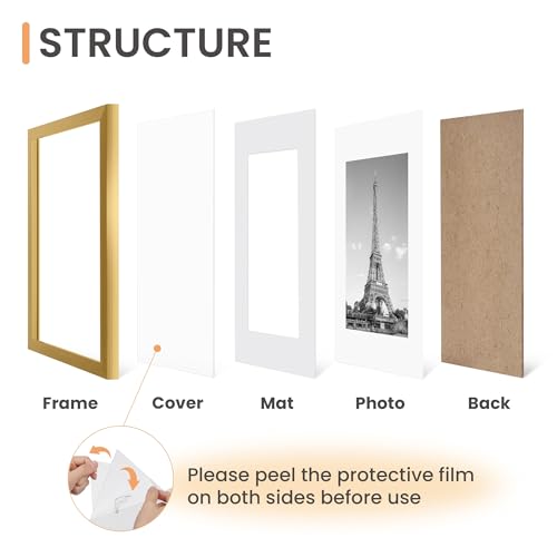 Image of upsimples 18x24 Picture Frame Set of 5, Display Pictures 16x20 with Mat or 18 x 24 Without, Wall Gallery Poster Frames, Gold