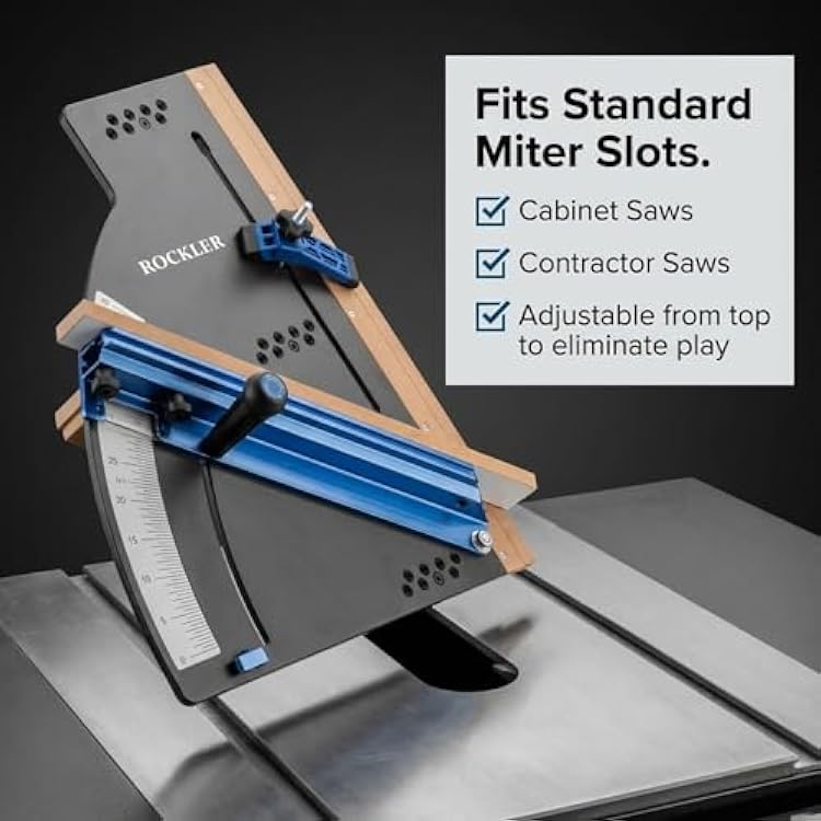 Rockler Table Saw Crosscut Sled with Telescoping Fence - Micro-Adjust Flip Stop & Hold-Down Clamp - Precision Crosscut & Miter Sled for Cabinet & Contractor Table Saws