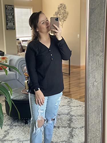 OUGES Women's Long Sleeve Button Loose Casual Blouses Tunic Tops
