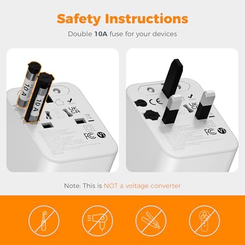 TESSAN Universal Travel Adapter Worldwide with 2 USB C and 2 USB A Ports, Universal Plug Adaptor UK to World, International Adapter for EU, USA, UK, Australia, Thailand etc. not a Voltage Converter - View 4