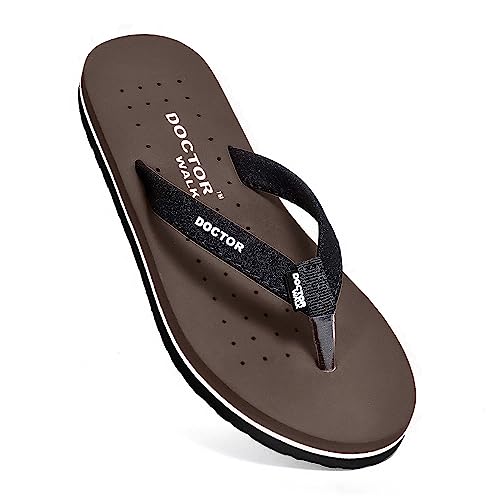 Image of Doctor Walk Orthopaedic Flip Flops, Black, Cushioned Footbed with Anti-Slip Sole Slipper for Women's