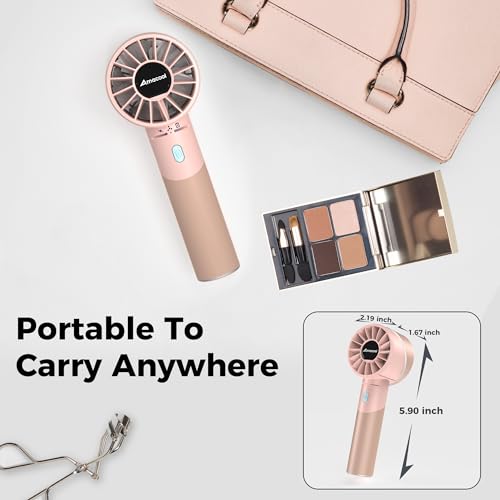 Amacool Portable Handheld Fan with Strong Air Flow, 17H Ultra-long Battery Life, 2600mAh Rechargeable 4-Speed USB Fan with Indicators, Makeup Fan for Girls, Travel Outdoors For Women(Pink) - Image 5