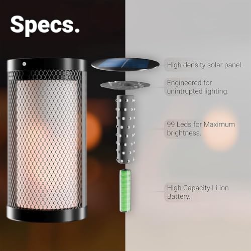 Image of Deco Window Solar Lights Outdoor 2 Pack LED Flame Torches with Flickering Flame Effect, Solar Powered Pathway Lights for Patio, Lawn, Porch, Walkway, Driveway, and Garden.