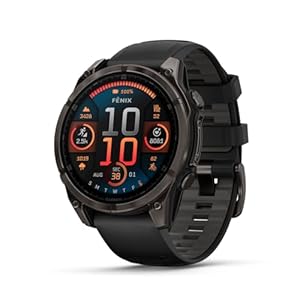 Garmin fēnix 0.315 – 1.850 in, AMOLED, zafiro, reloj inteligente GPS multideportivo premium, batería de larga duración, clasificación para inmersión, linterna LED incorporada, titanio DLC gris carbón con banda gris guijarro