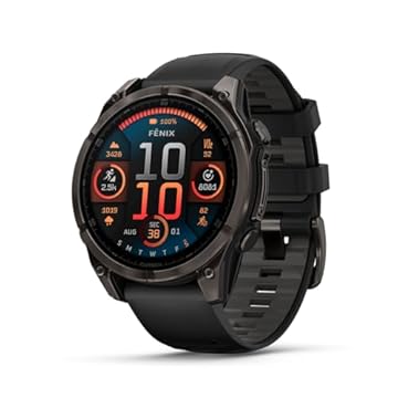 Garmin fASCGnix® 8 – 47 mm, AMOLED, safira, smartwatch GPS multiesportivo premium, vida útil da bateria, classificação de mergulho, lanterna LED embutida, titânio DLC cinza carbono com faixa cinza