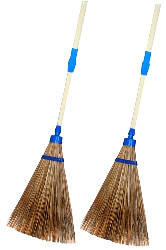 Image of HATAKI Coconut Palm Broom for Garden, Outdoor, Terrace, Road Cleaning I with 4 ft Extendable Handle I Leaf and Dust Removal for Lawn,Road, Yard and Garden Cleaning, Pack of 2