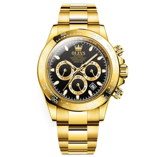 OLEVS Herrenuhren Automatik Schwarz Goldene Mechanische Luxus Kleid Armbanduhr mit Tag Datum Wasserdicht Uhr